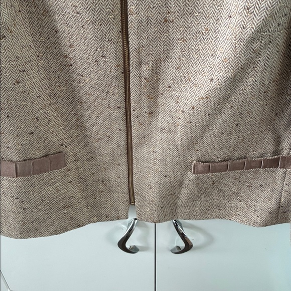 Jones New York Women's Tan Jacket sz 14 Tweed Gold Metallic euc - Picture 4 of 9